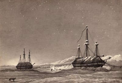 Primer viaje del teniente William Parry: H.M.S. Hecla y H.M.S. Griper en Winter Harbour, c.1819 de English School