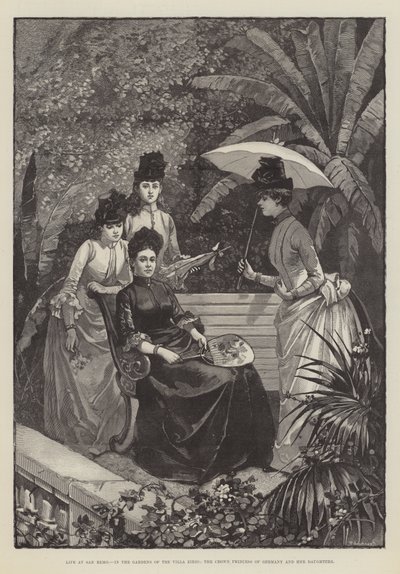 Vida en San Remo, en los Jardines de la Villa Zirio, la Princesa Heredera de Alemania y sus Hijas de English School