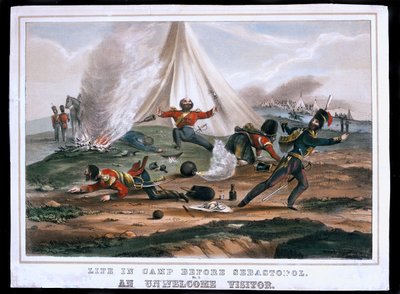 Vida en el campamento antes de Sebastopol, No. 2: Un visitante no bienvenido, publicado por Read and Company, 1854 de English School
