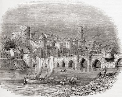 Limerick, Condado de Limerick, Irlanda, mostrando el Castillo del Rey Juan en el río Shannon y el Puente Thomand, de Old England: A Pictorial Museum, pub. 1847 de English School
