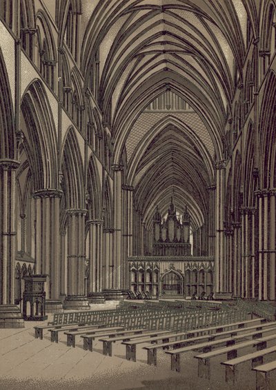 Catedral de Lincoln, Nave, mirando al este (litografía) de English School