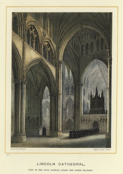 Catedral de Lincoln, vista en la nave, mirando a través del transepto norte de English School