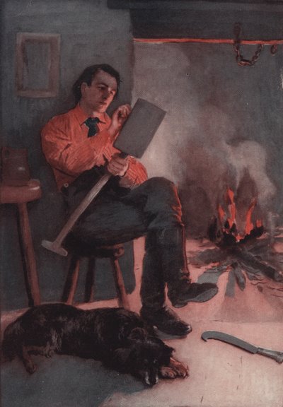 Lincoln escribiendo ensayos en su pala de madera (litografía) de English School