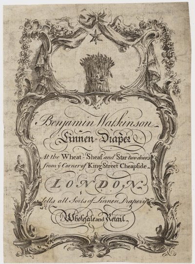 Drapero de lino, Benjamin Watkinson, tarjeta comercial de English School
