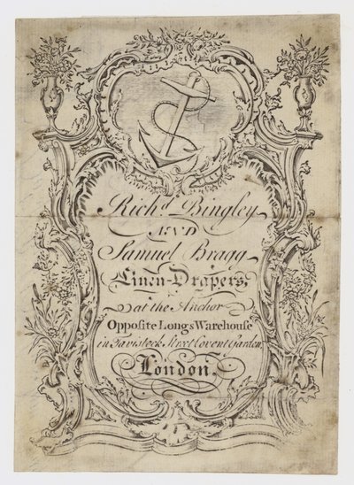 Drapero de lino, Bingley & Bragg, tarjeta comercial de English School