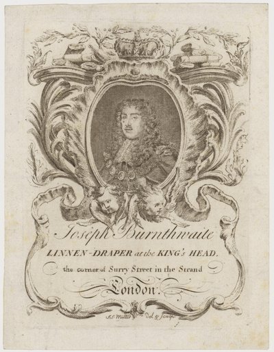Drapero de lino, John Burnthwaite, tarjeta comercial de English School