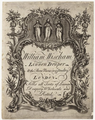 Drapero de lino, William Wiseham, tarjeta comercial de English School