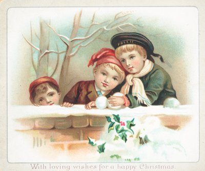Alineando bolas de nieve en la pared, tarjeta de Navidad de English School