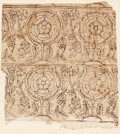 Papel de revestimiento con un patrón de Rosa Tudor, c.1550 de English School