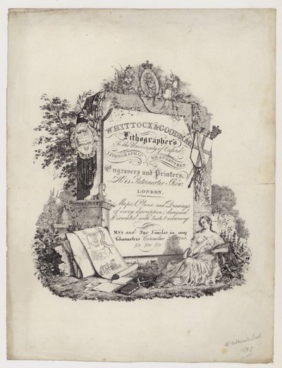 Litógrafo, Whittock & Goodman, tarjeta comercial de English School