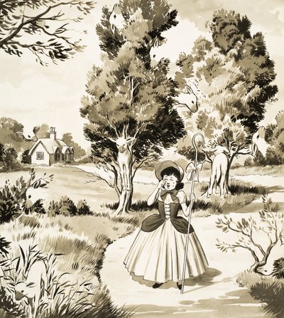 Página de rompecabezas de Little Bo Peep de English School