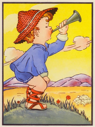 "Little Boy Blue, come blow your horn" (litografía en color) de English School