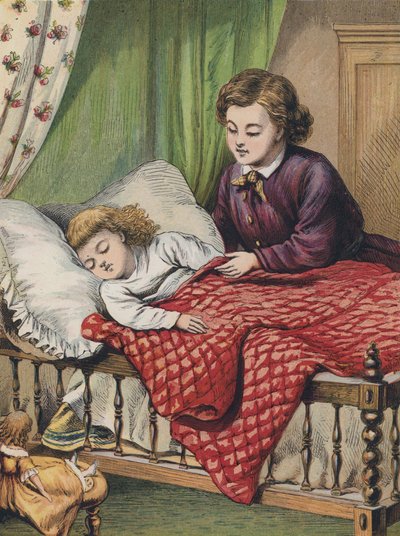 Niña durmiendo (litografía en color) de English School