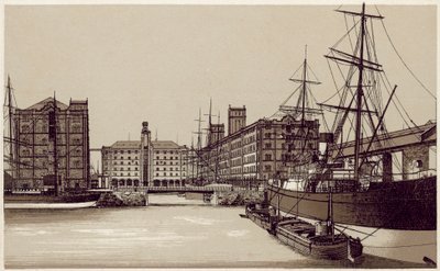 Liverpool: Waterloo Dock and Grain Warehouses (litografía) de English School