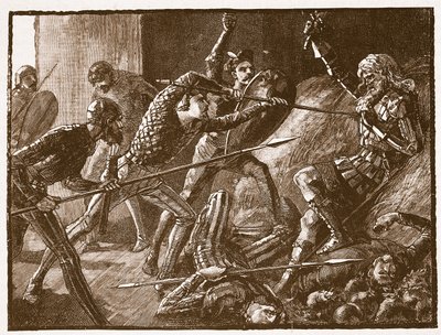 La última lucha de Llewelyn, ilustración de Cassells Illustrated History of England de English School