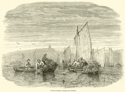 Pesca de langosta (grabado) de English School