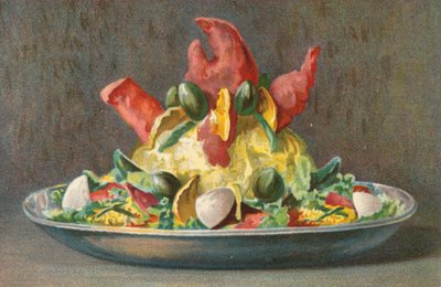 Ensalada de langosta Mayonesa (litografía en color) de English School