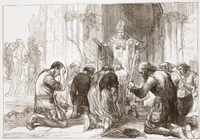 Lollards abjurando de su fe, ilustración de La Historia del Protestantismo de James Aitken Wylie, pub. 1878 de English School