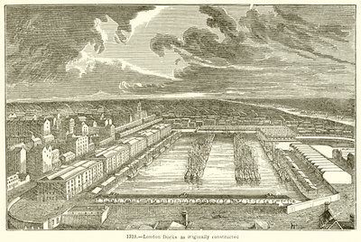Muelles de Londres como originalmente construidos de English School