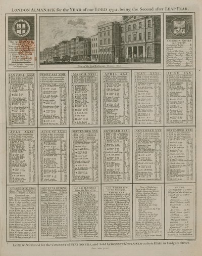 Almanaque de Londres para el año de nuestro Señor 1794 de English School