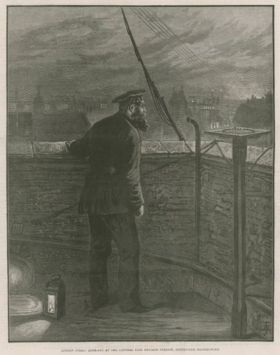 Incendios en Londres; Mirador en la Estación Central de la Brigada de Bomberos, Southwark Bridge Road de English School