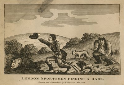 Deportistas londinenses en busca de una liebre (grabado) de English School
