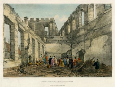 Sala Larga que conduce a la Torre de Ladrillo, Incendio de la Torre de Londres, 1841 de English School