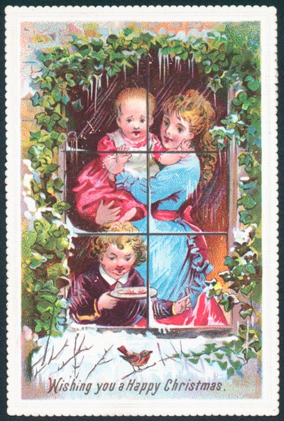 Mirando por la ventana, tarjeta de Navidad de English School