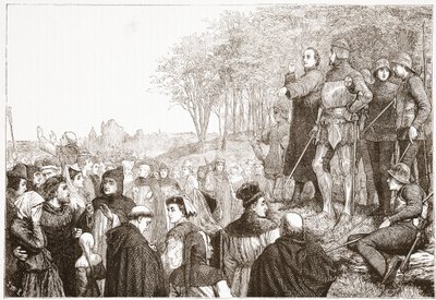 Lord Cobham en una predicación Lollard, ilustración de La Historia del Protestantismo de James Aitken Wylie, pub. 1878 de English School