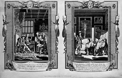 Lord Cromwell presenta la biblia a Enrique VIII y los obispos presentan una petición a Jacobo II en 1688, de 