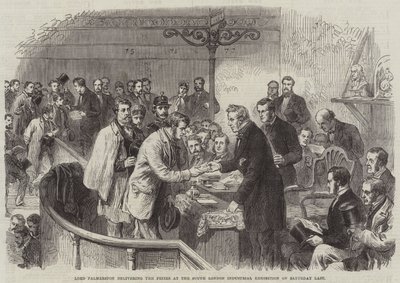 Lord Palmerston entregando los premios en la Exposición Industrial del Sur de Londres el sábado pasado de English School