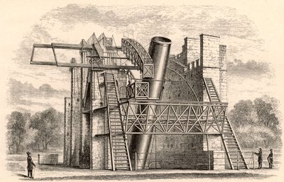 El gran telescopio reflector de Lord Rosse, de A Handbook of Descriptive Astronomy por George F. Chambers, publicado en Oxford, 1890 de English School