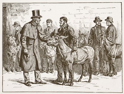 Lord Shaftesbury inspeccionando un espectáculo de burros de costermongers, ilustración de La Iglesia de Inglaterra: Una Historia para el Pueblo de H.D.M. Spence-Jones, pub. c.1910 de English School