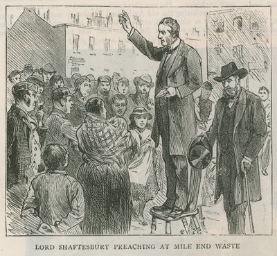 Lord Shaftesbury predicando en Mile End Waste, Londres de English School