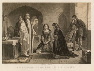 Lord William Russell recibiendo el sacramento antes de su ejecución, 21 de julio de 1683 (grabado) de English School