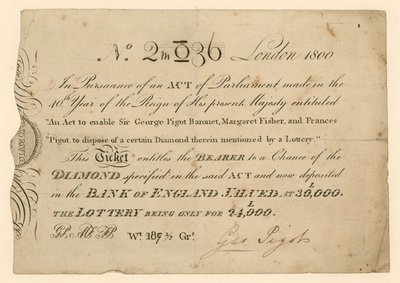 Lotería para ganar un diamante, 1800 de English School
