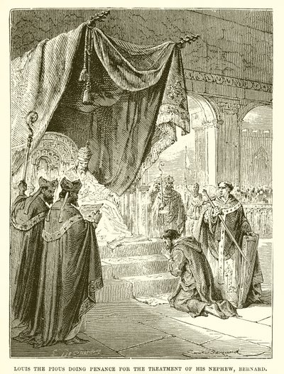 Luis el Piadoso haciendo penitencia por el trato a su sobrino, Bernardo de English School