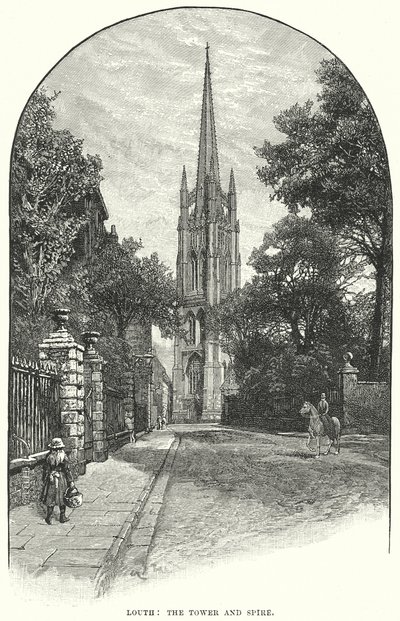 Louth: La torre y el chapitel (grabado) de English School