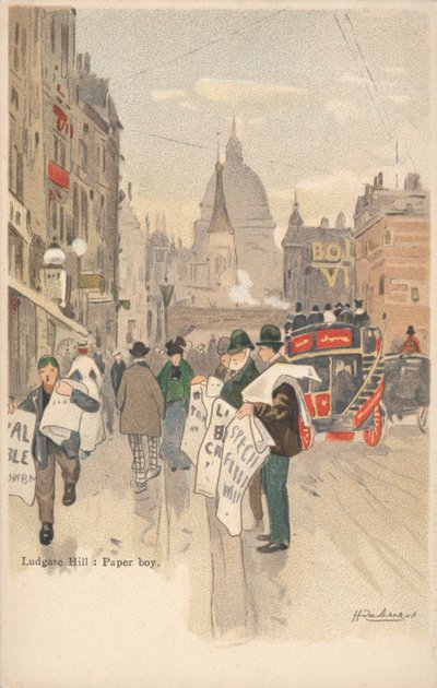 Ludgate Hill, Londres, repartidor de periódicos de English School