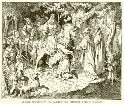 Ludolfo se somete a su padre, el emperador Otón el Grande de English School