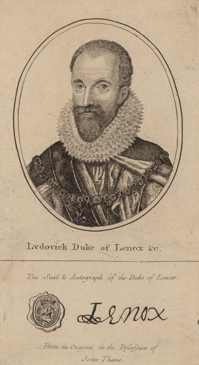 Ludovick Duque de Lenox; retrato y autógrafo de English School