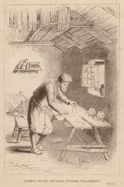 Ludwig en su cabaña estudia filosofía (grabado) de English School