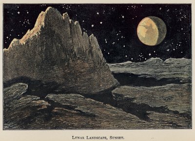 Paisaje lunar, puesta de sol (litografía en color) de English School