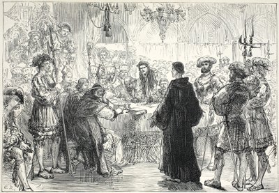 Lutero ante la Dieta de Worms, ilustración de La Historia del Protestantismo por James Aitken Wylie (1808-1890), pub. 1878 de English School