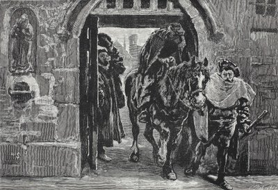 Lutero escapando de Augsburgo, ilustración de La Historia del Protestantismo de James Aitken Wylie, pub. 1878 de English School