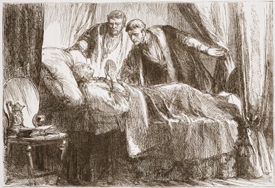 Lutero en su lecho de muerte, ilustración de La Historia del Protestantismo de James Aitken Wylie, pub. 1878 de English School