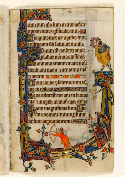 Un arquero y San Juan Bautista, decoración marginal del Salterio de Macclesfield, Uso de Sarum, East Anglia, c.1330 de English School