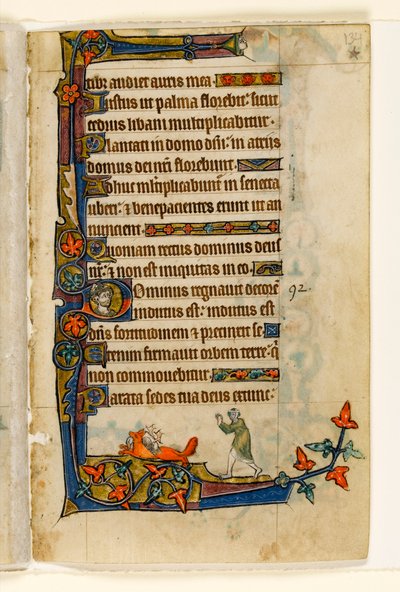 Un zorro huyendo con el pato de la esposa del granjero, decoración marginal del Salterio de Macclesfield, Uso de Sarum, East Anglia, c.1330 de English School