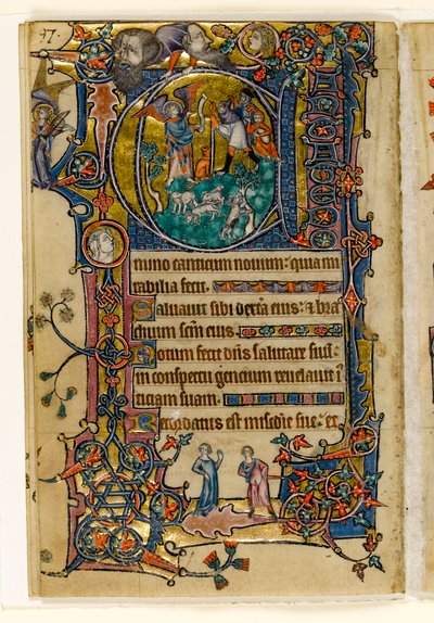 La Anunciación a los pastores, inicial historiada del Salterio de Macclesfield, Uso de Sarum, East Anglia, c.1330 de English School