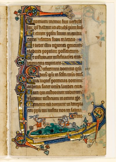 Un sabueso y un conejo justando, decoración marginal del Salterio de Macclesfield, Uso de Sarum, East Anglia, c.1330 de English School